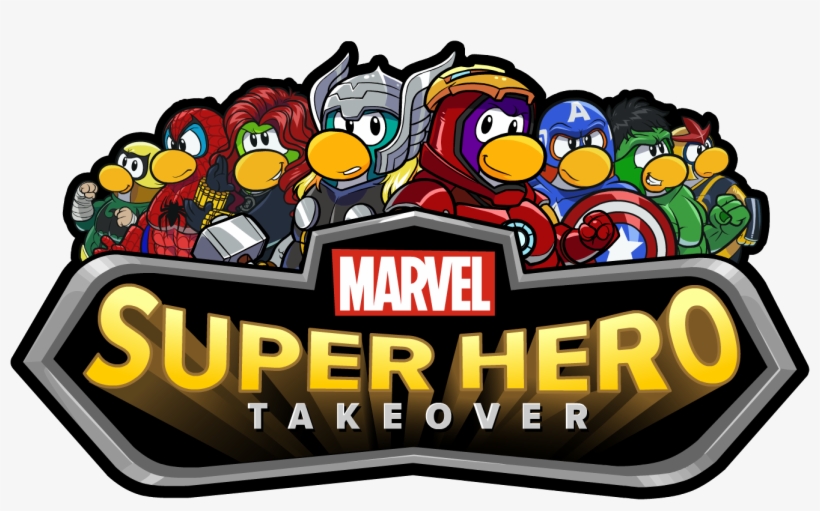 Marvel Super Hero Takeover Party Logo - Club Penguin Marvel Superhero Takeover 2015, transparent png #2131981