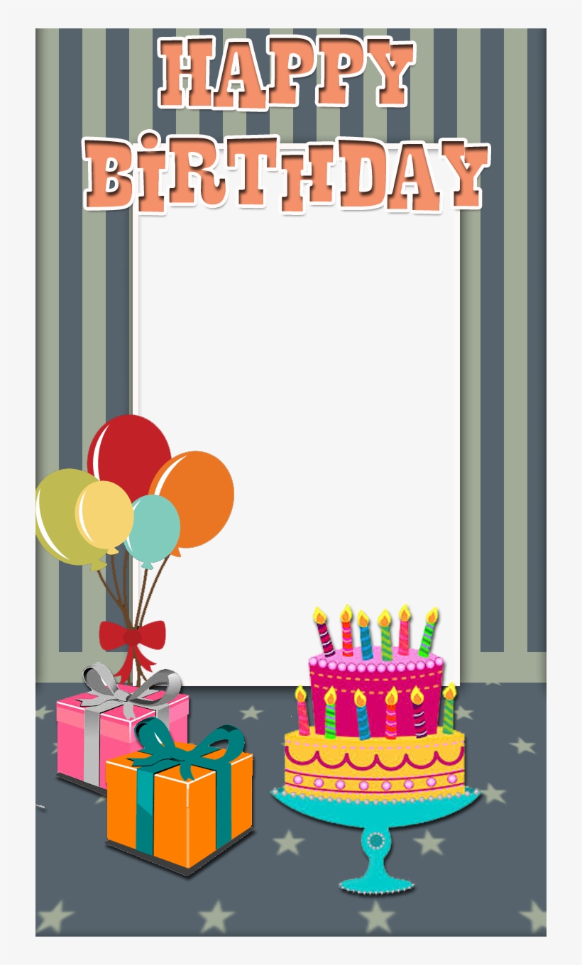 Grey Birthday Frame With Beautiful Cake - Beautiful Birthday Photo Frames, transparent png #2134036