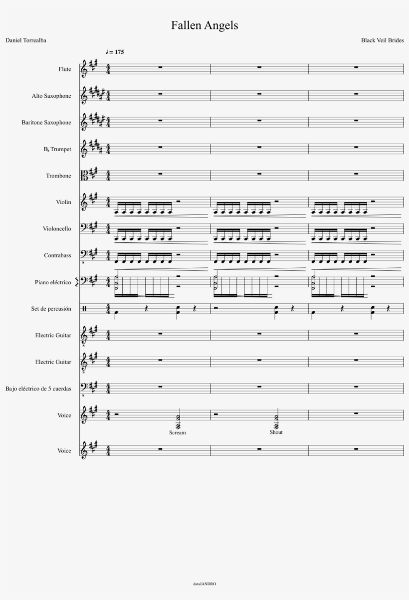 Fallen Angels Sheet Music Composed By Black Veil Brides - Sheet Music, transparent png #2141198