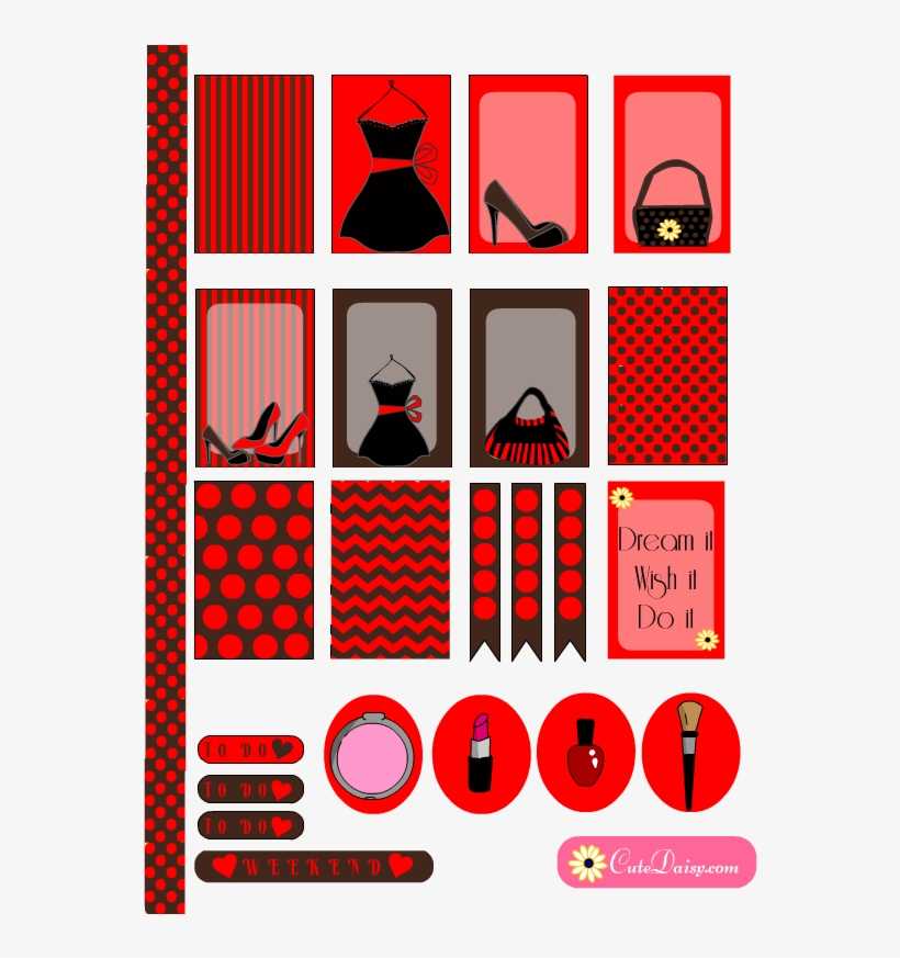Free Printable Fashion Stickers In Red & Brown - Pink Planner Theme Stickers, transparent png #2146566
