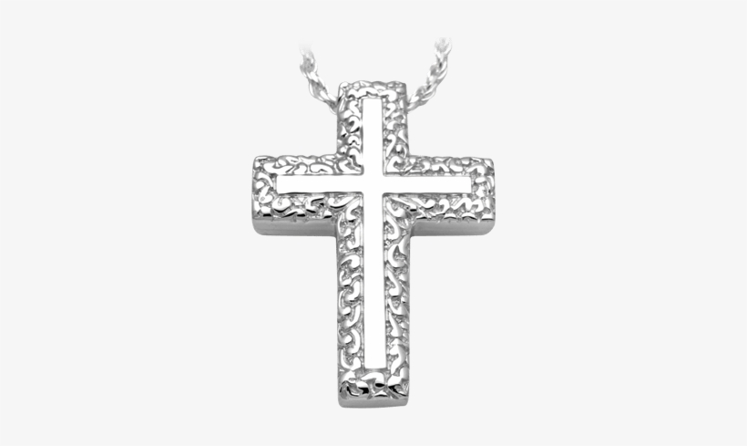 Swirl Border Silver Cross - Swirl Border Cross Sterling Cremation Jewelry Necklace, transparent png #2148263