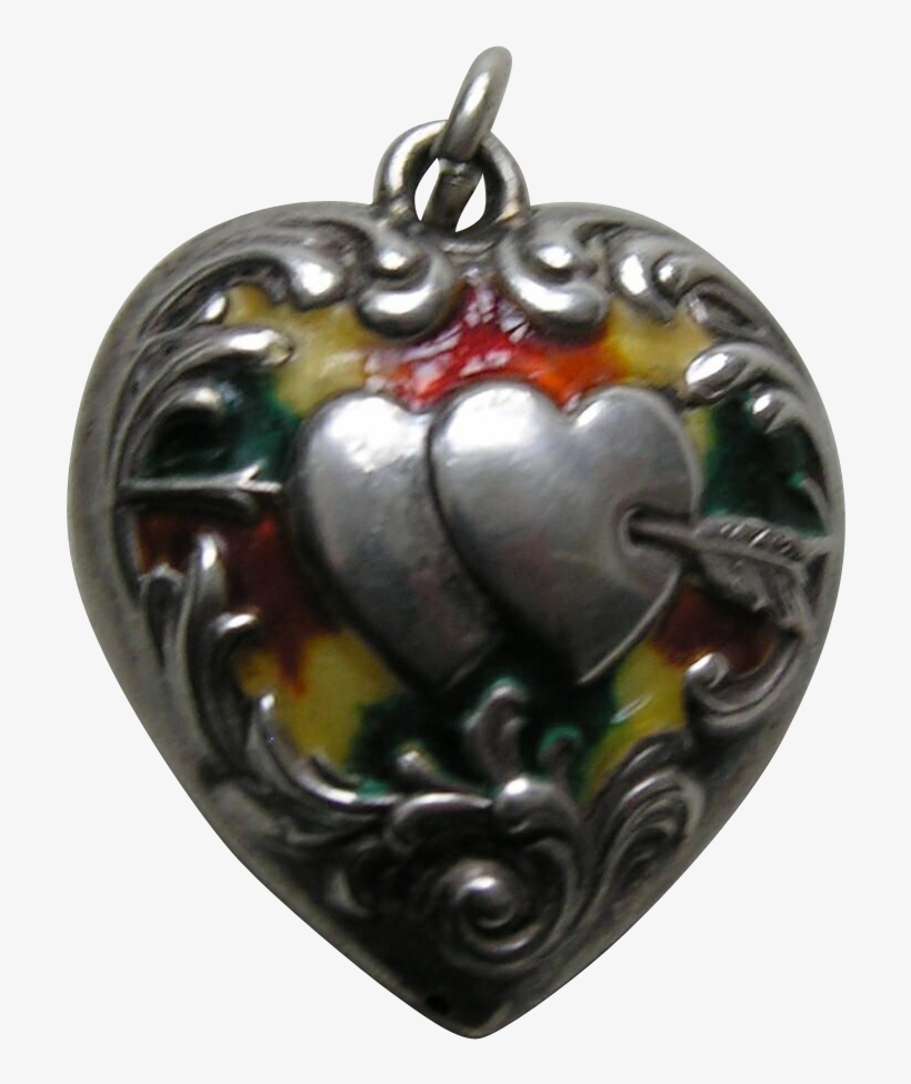 Antique Green Orange Yellow Mottled Enameled Double - Locket, transparent png #2150214