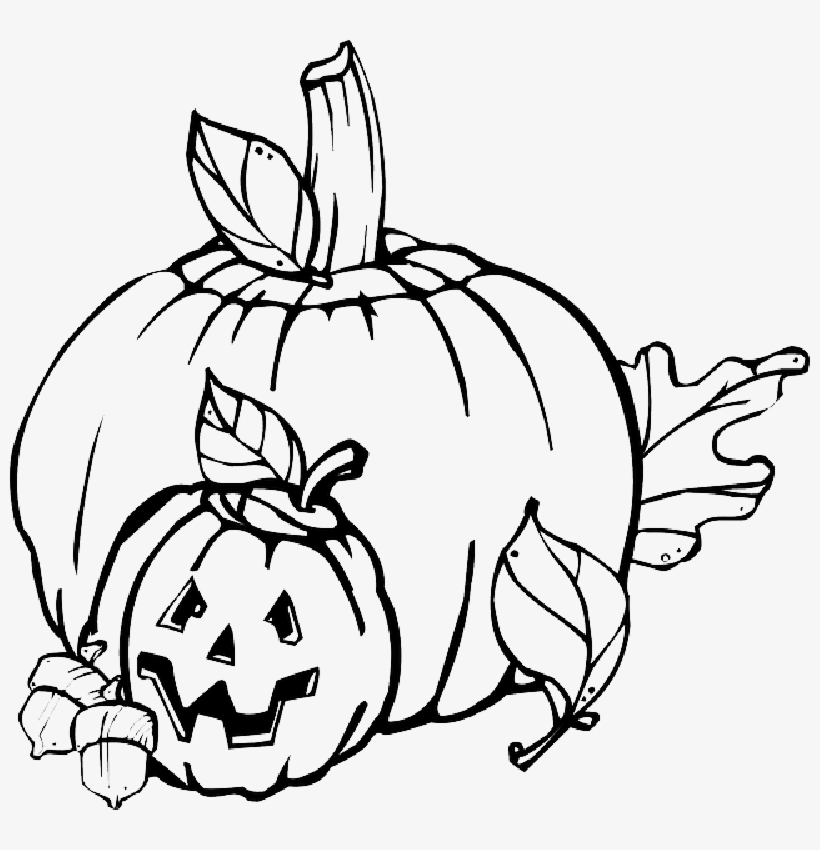 Fall, Pumpkin, Outline, Drawing, Jack, Leaf - Halloween Clipart Black And White, transparent png #2158628