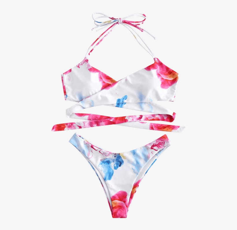 Watercolor Wrap High Leg Bikini Set - Bikini, transparent png #2161118