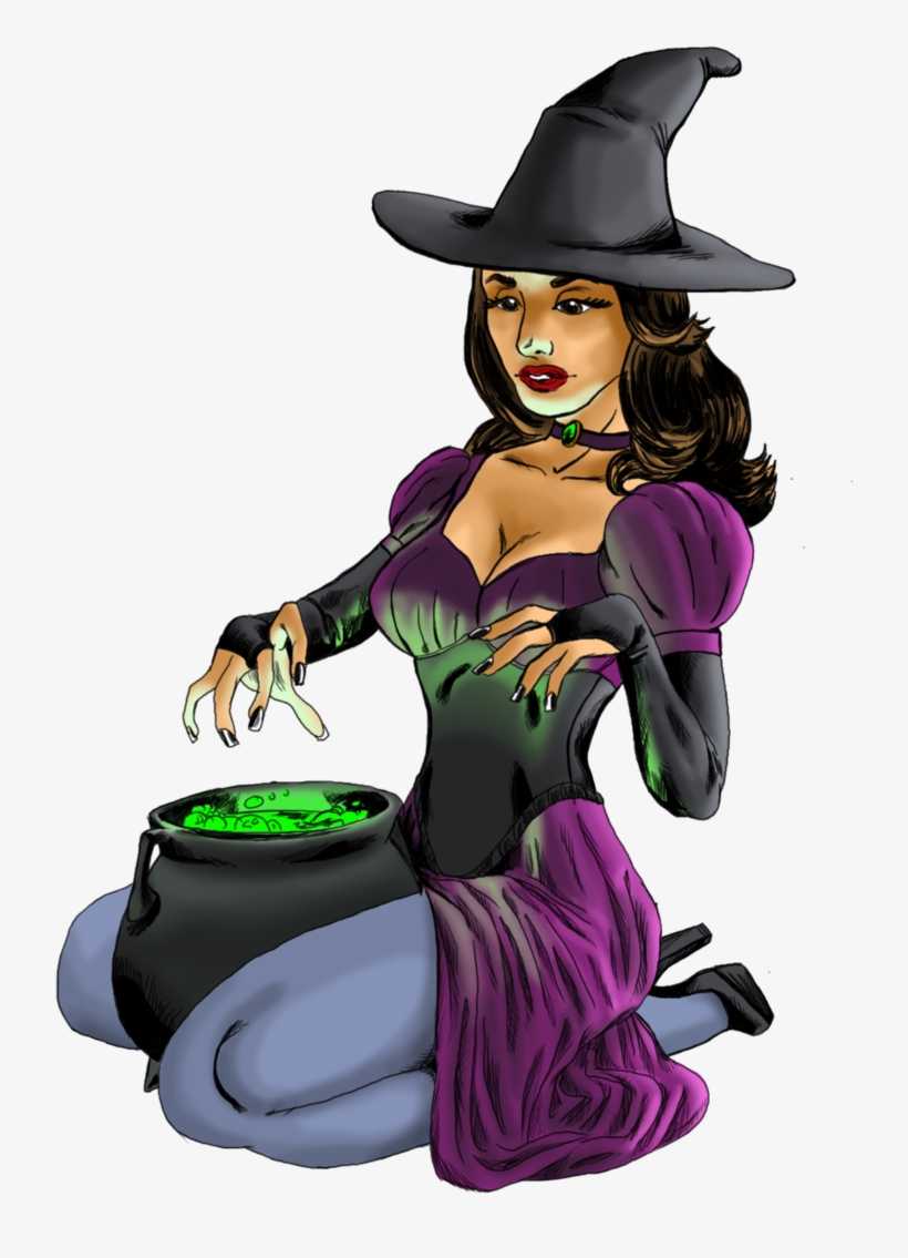 No Broom, But Love The Cauldron - Sexy Witch Cartoon Png, png, png download...