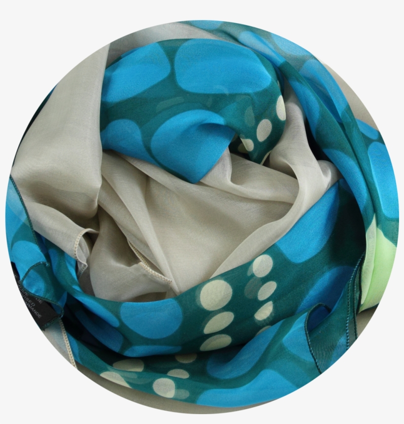 Silk Scarf Printed Green Polka Dots Beige Turquoise - Silk, transparent png #2164997