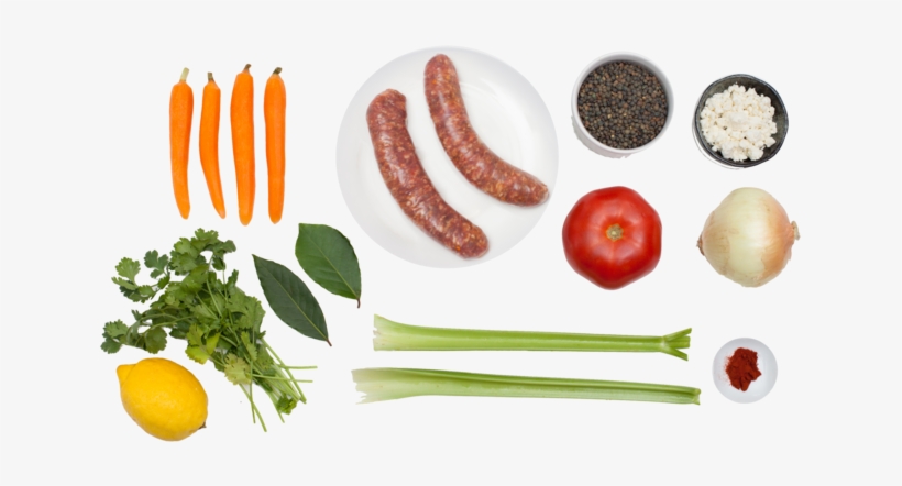 French Lentils With Sautéed Summer Vegetables & Lamb - Sausage Top View Png, transparent png #2165870