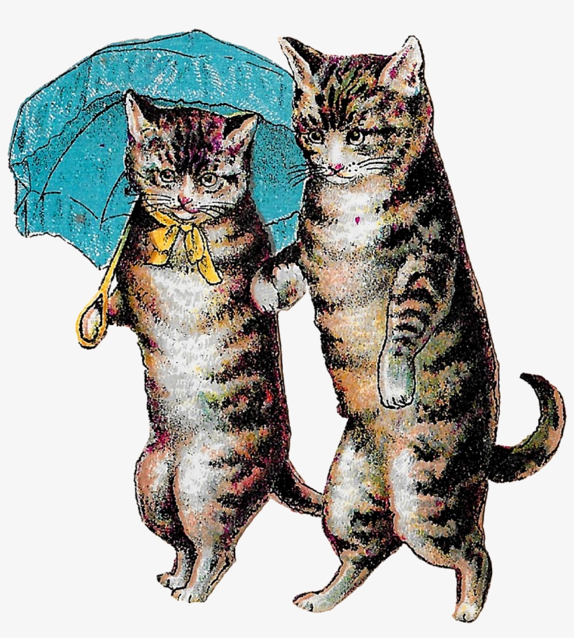 Antique Victorian Cats Clipart Download - Art Print: Cats With Umbrella, 24x18in., transparent png #2165981