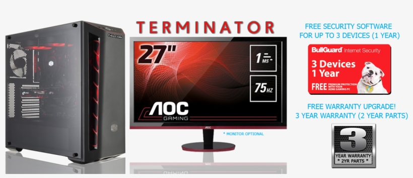 Falcon Gaming Pcs Come With A 2 Year Parts And 3 Year - Aoc G2778vq - 27" Led-backlit Lcd Monitor, transparent png #2167063