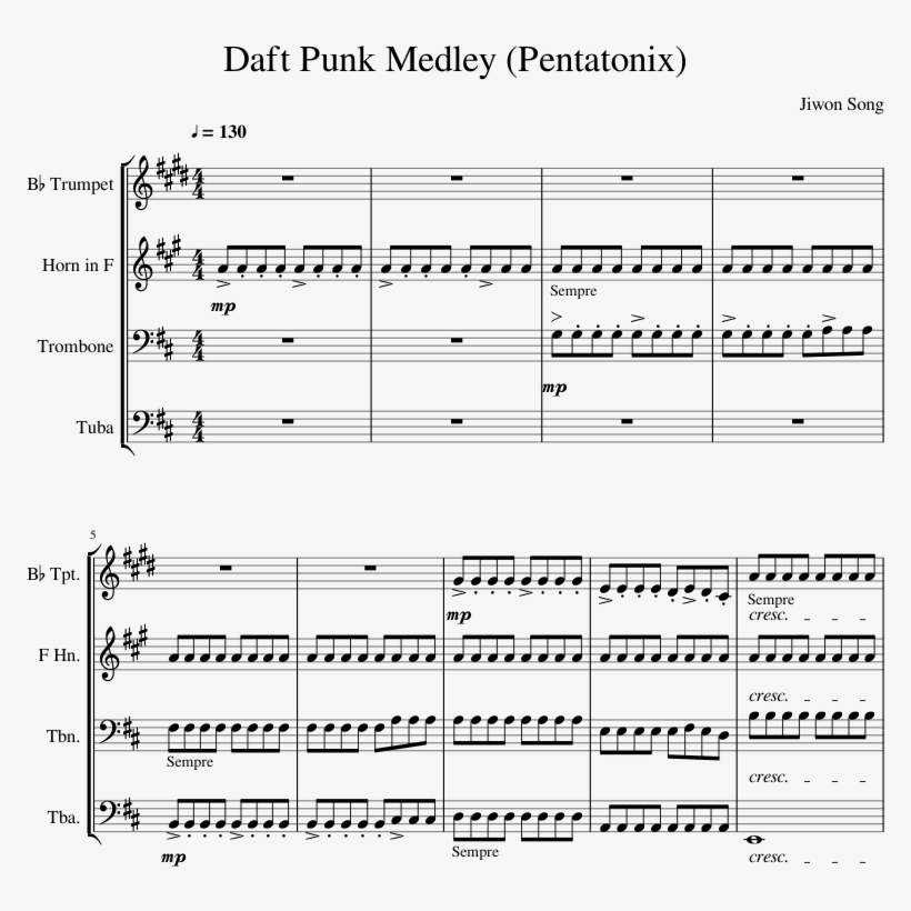 Daft Punk Medley Sheet Music Composed By Jiwon Song - Our Last Summer By Abba, transparent png #2167706
