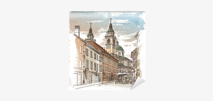 Vector Drawing Of Central Street Of Old European Town - Transparent British Castle, transparent png #2172765