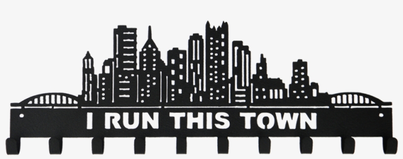 I Run This Town Skyline & Buildings Black 10 Hook Medal - Pittsburgh Skyline Silhouette Tattoo, transparent png #2172827
