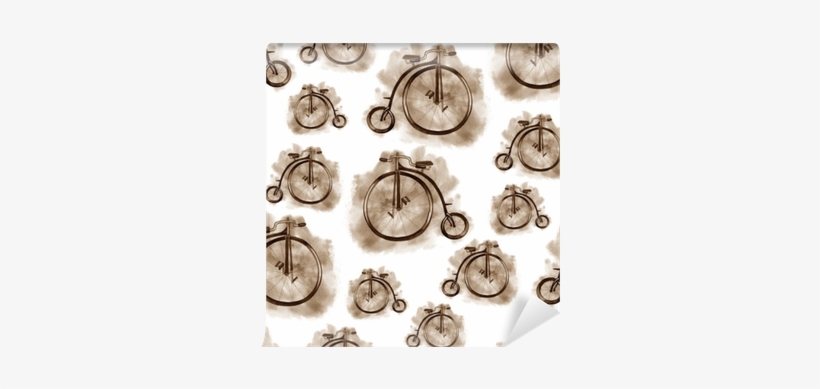 Watercolor Seamless Pattern Vintage Bicycle, Sepia - Watercolor Painting, transparent png #2175499