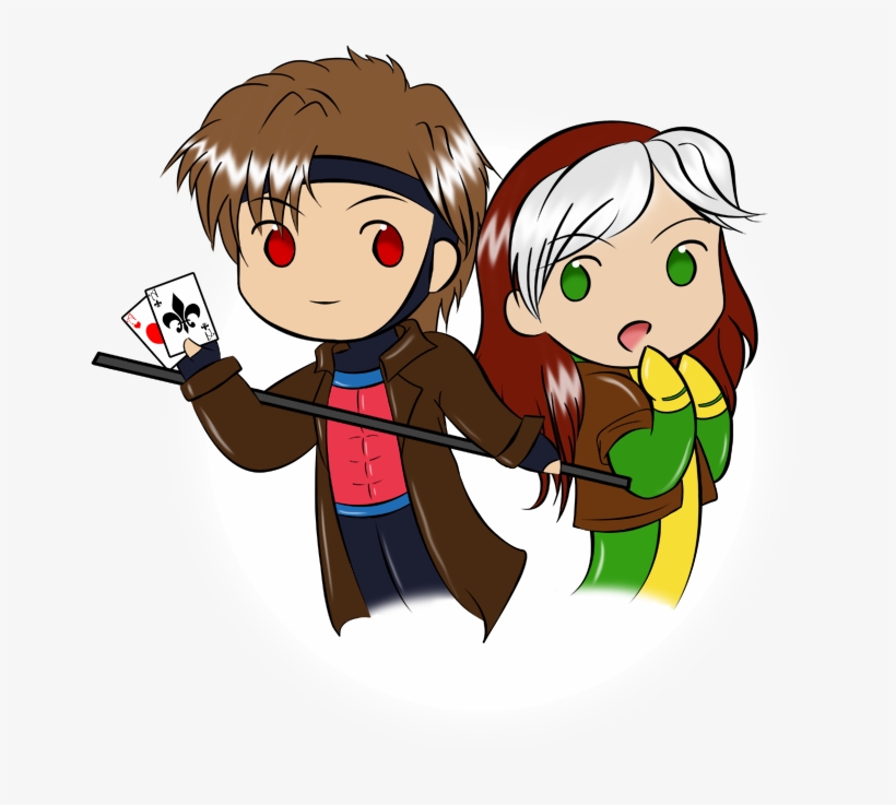 Rogue And Gambit By *aizu-chan On Deviantart - Gambit And Rogue Chibi, transparent png #2180692