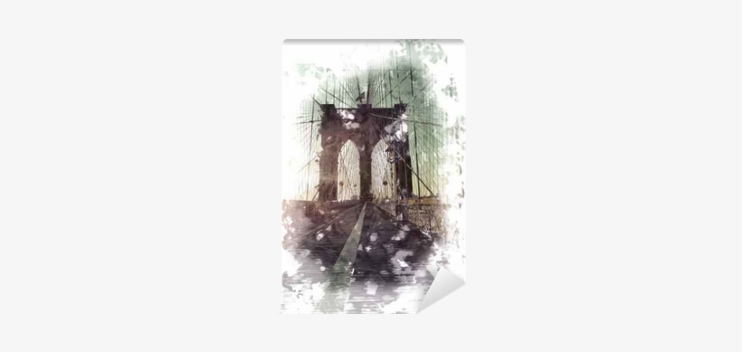 Artistic Sketch Of Brooklyn Bridge At Sunset Wall Mural - Brooklyn Bridge, transparent png #2180917