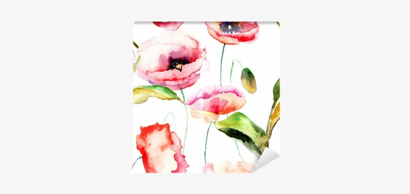 Watercolor Illustration Of Poppy Flowers Wall Mural - Watercolor Painting, transparent png #2181006