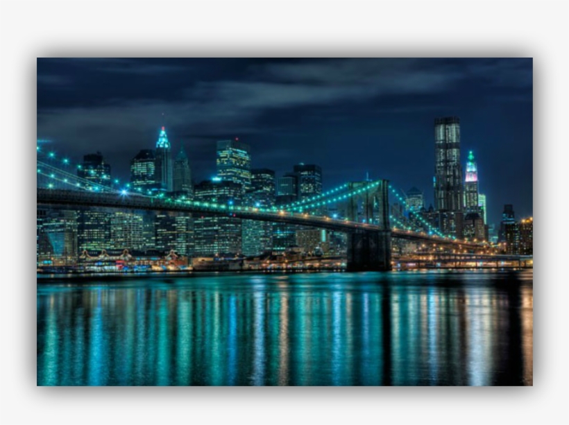 Nyc-brookling Bridge And Downtown At Night - Brooklyn Bridge, transparent png #2181147