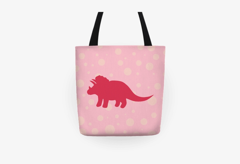 Pink Polkda Dot Triceratops Tote - Tote Bag, transparent png #2183440