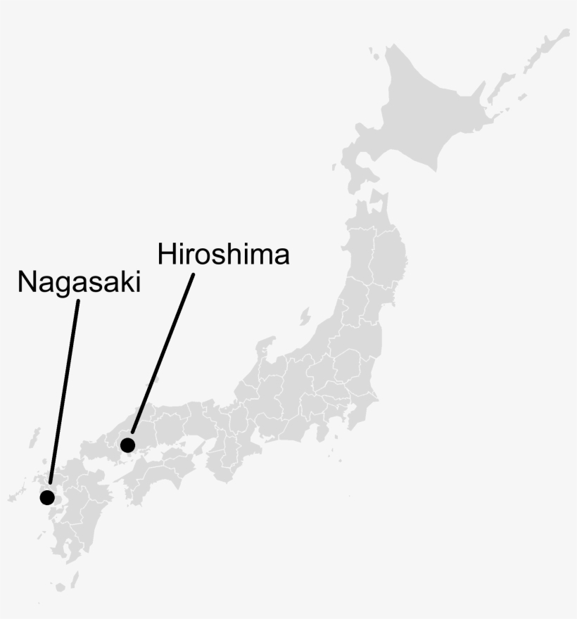 Map Of Japan Marking Nagasaki And Hiroshima With Text - Hiroshima And Nagasaki Location, transparent png #2186663