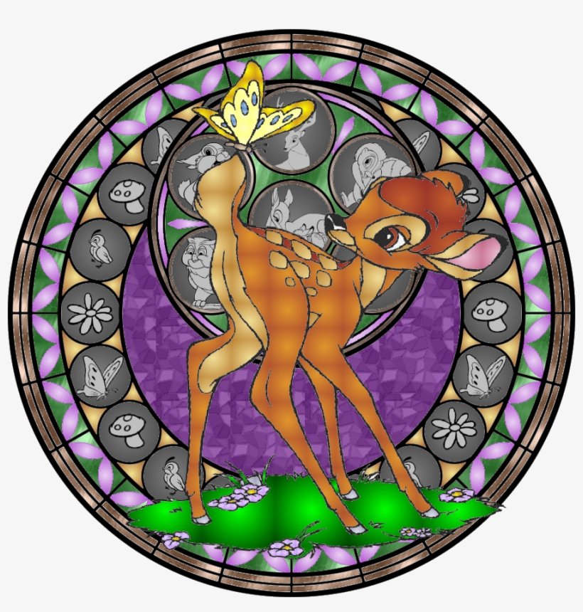 Stained Glass By Maleficent Deviantart Com On - Bambi Forest Butterfly Round Stained Glass Style Silver, transparent png #2195396