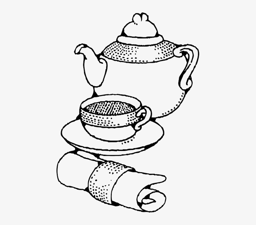 Outline, Drawing, Cup, Cartoon, Hot, Page, Free, Teapot - Teapot And Cups Clipart, transparent png #2197348