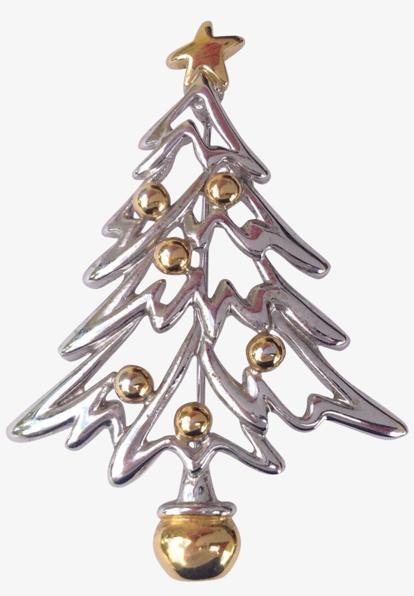 Vintage Modern Silver And Gold Tone Christmas Tree - Christmas Ornament, transparent png #2197408