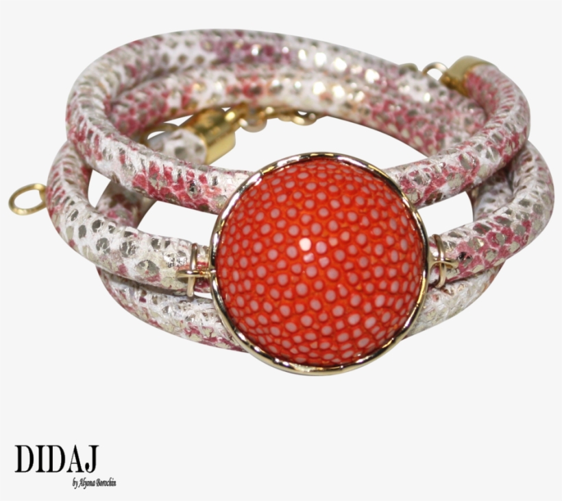 Gold & Coral Snake Italian Wrap Leather Bracelet With - Coral Bracelet Png Transparent, transparent png #2197508