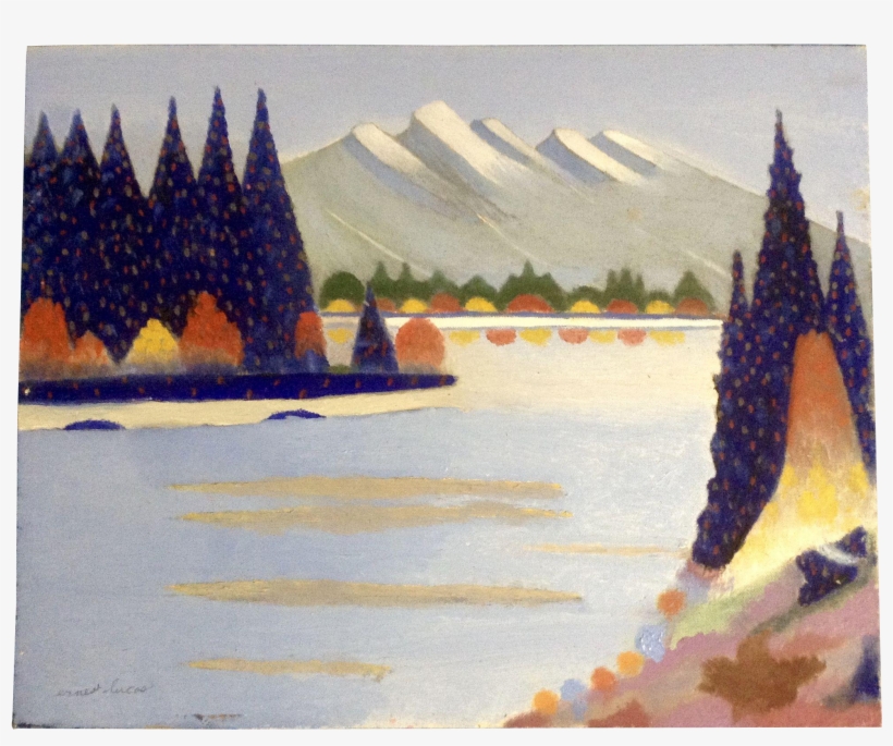 Ernest G Lucas Oil Painting On Board Of Trees On A - Painting, transparent png #223325