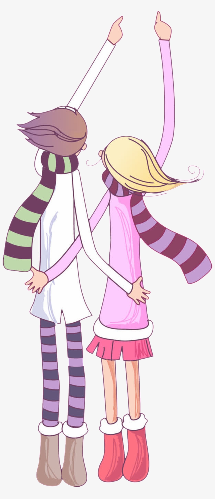 Hand Drawn Cartoon Pair Of Winter Romantic Couple Transparent - Illustration, transparent png #226414