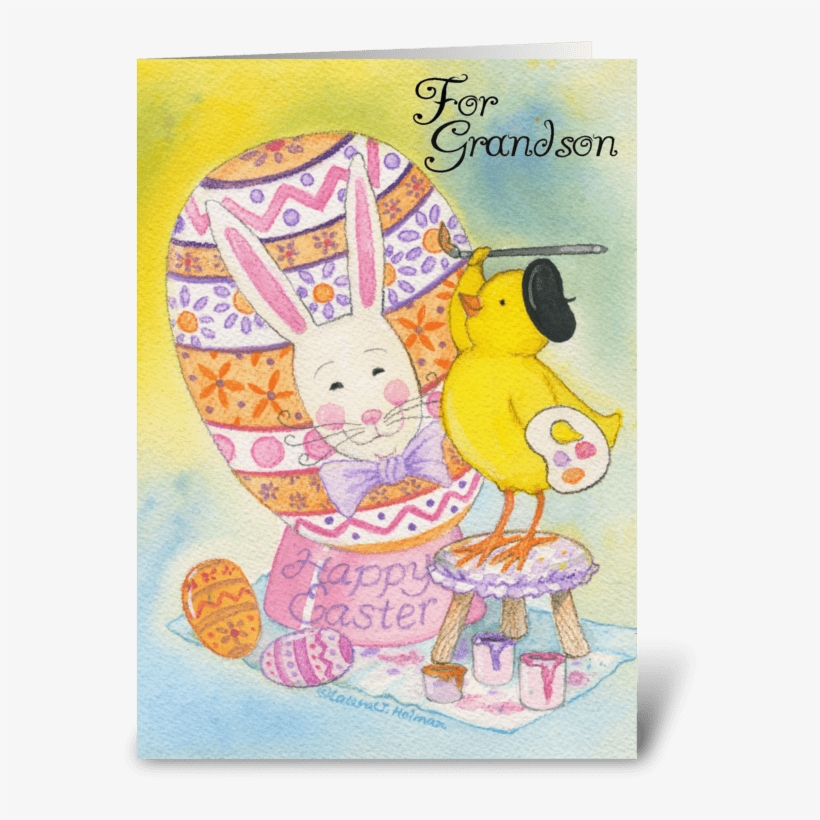 Happy Easter Grandson Greeting Card - Granddaughter Happy Easter Chick Painting Egg Card, transparent png #226833