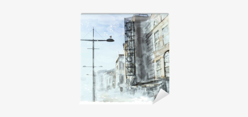 Watercolor Illustration Of City Scape Wall Mural • - Illustration, transparent png #228396