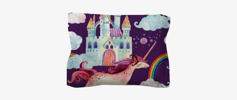Watercolor Unicorn And Castle Seamless Pattern Pillow - Art Print: Tanycya's Watercolor Open Book With Magic, transparent png #228817