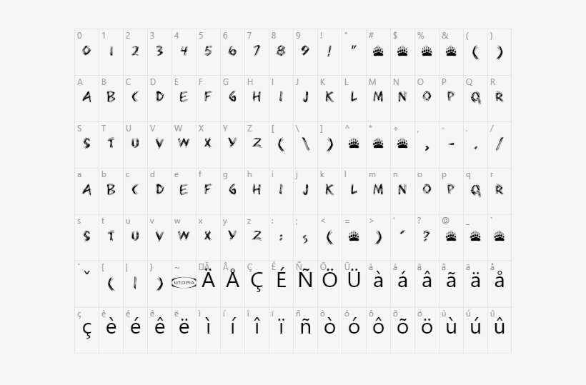 Grunge Bearpaw Example Bearpaw Character Map - Aliens Font, transparent png #2200922