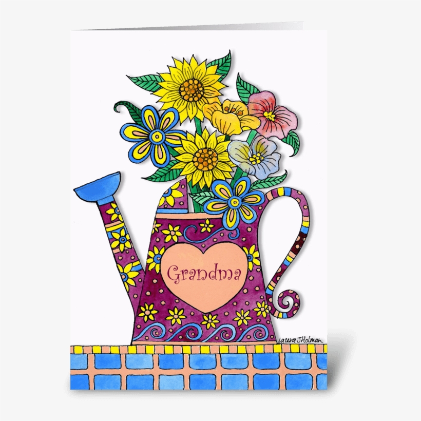 For Grandma Mother's Day Watering Can Greeting Card - Birthday Card Watering Can With Flowers, transparent png #2201742