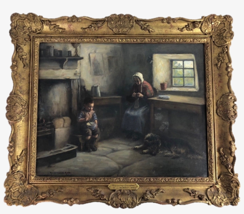 Original Oil On Canvas, "helping Grandma" Henry John - Oil Painting, transparent png #2201761