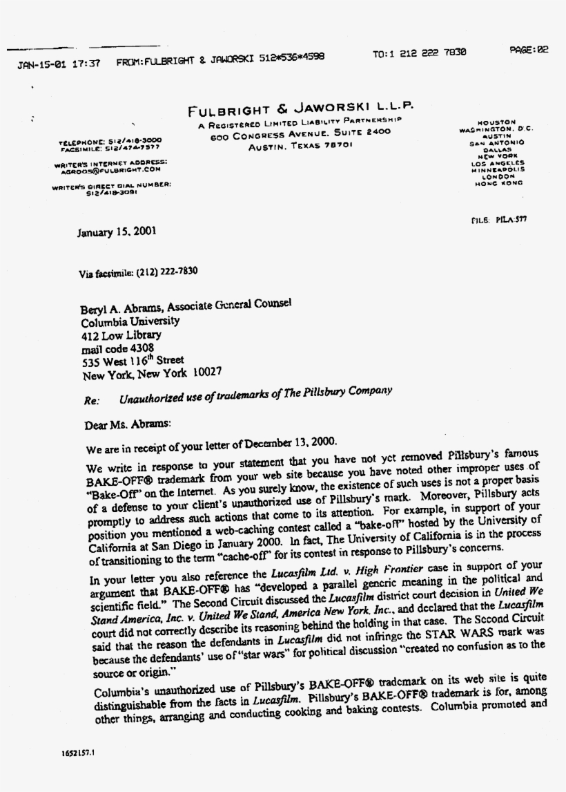 Response From Pillsbury, - Trademark Acceptance Letter, transparent png #2203443