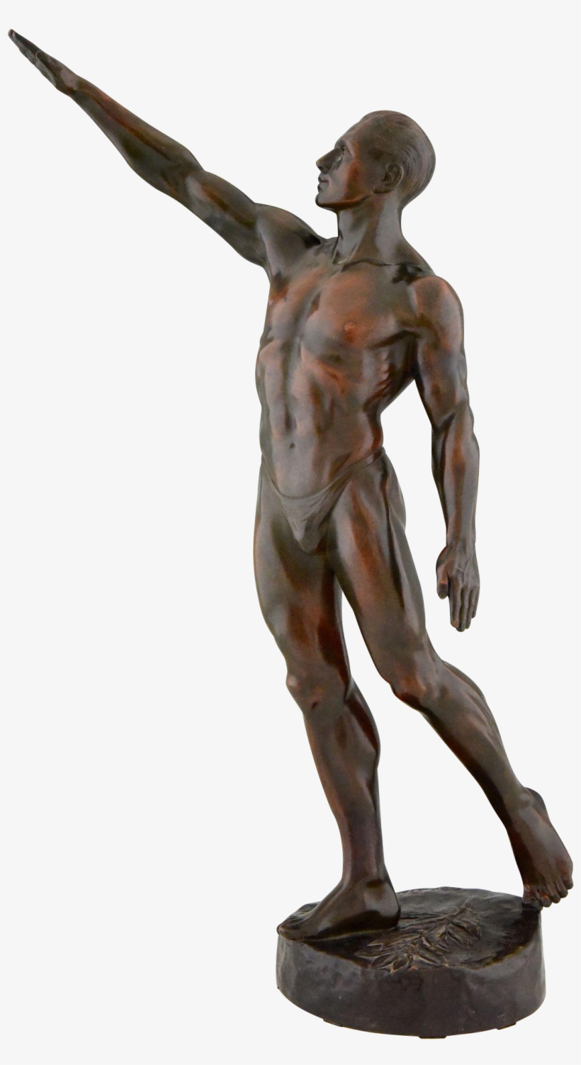 Olympic Salute, Bronze Art Deco Sculpture Male Nude - Statue, transparent png #2205332