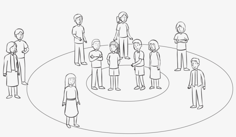 Back People Standing Over Area Covered By Three Concentric - Line Art, transparent png #2208129