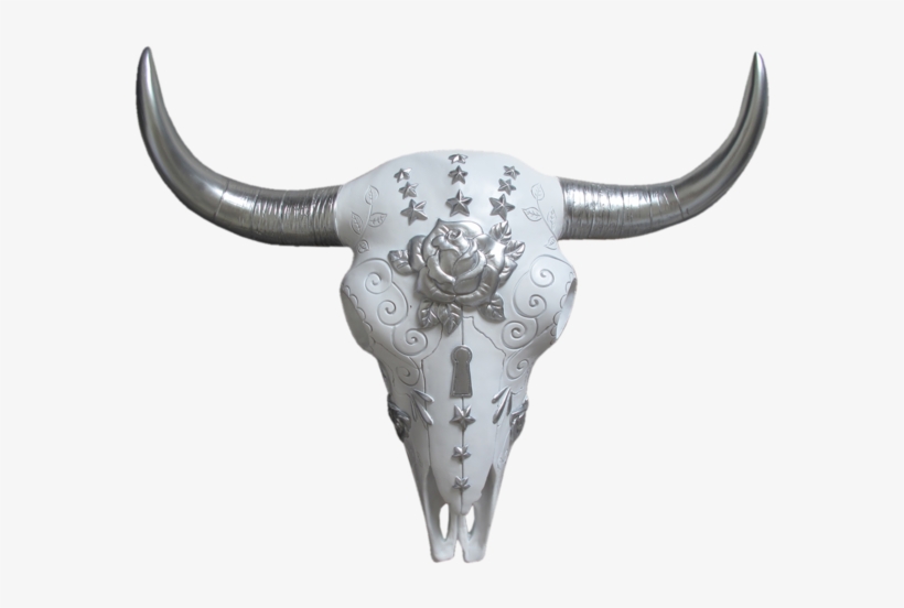 Boho Mexican White Silver Hand Painted Buffalo / Cow - Cattle, transparent png #2214567