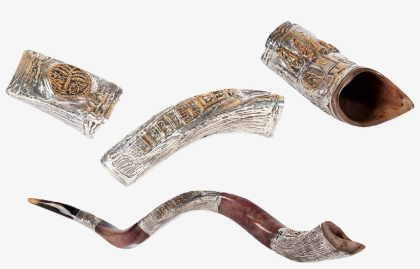 Silver Plated Shofar - Sterling Silver Decorated Yemenite Shofar - Ancient, transparent png #2216166