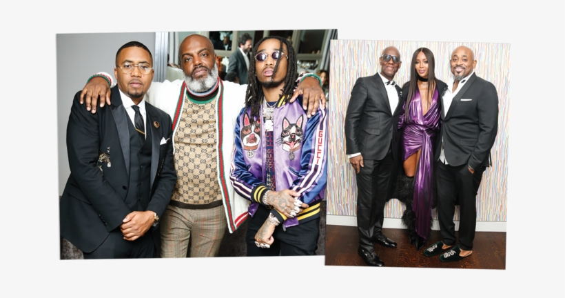 Left, Guests Nas, Coach K, Quavo - Naomi Campbell Dapper Dan, transparent png #2222789