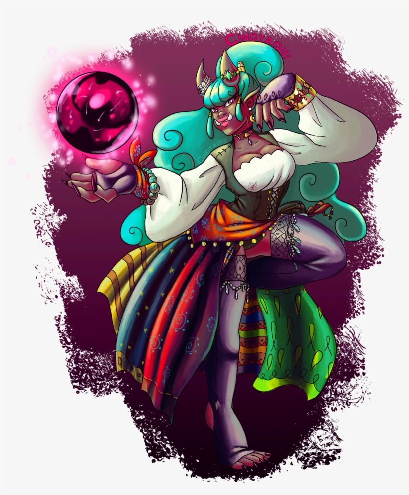 Drew A Magical Rpg Dancer Oni She Uses Her Telekinesis - Art, transparent png #2224021