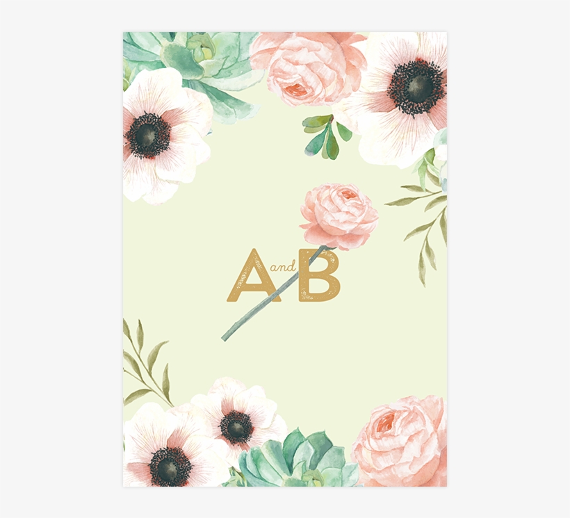 Invitation Mariage Personnalise Fleurs Pink Mint Bouquet - Personalised Botanical Wedding Invitation, transparent png #2237530