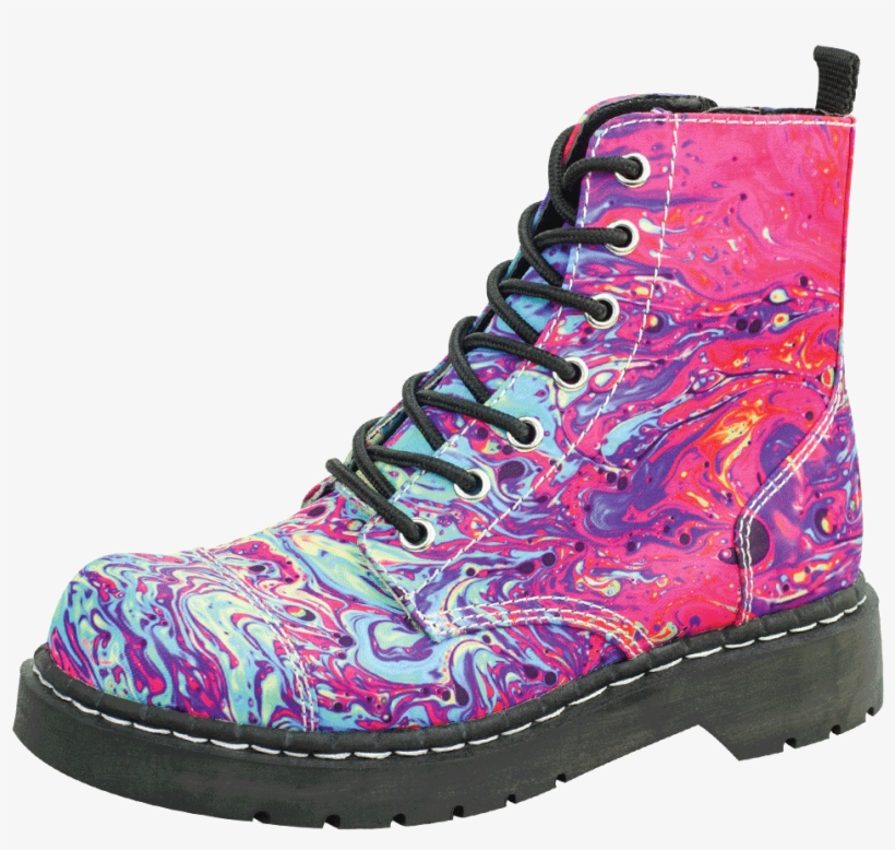 Mix Paint Print 7 Eye Vegan Combat Boot - T.u.k. Shoes Womens Paint Swirl 7-eye Anarchic Boots, transparent png #2240839