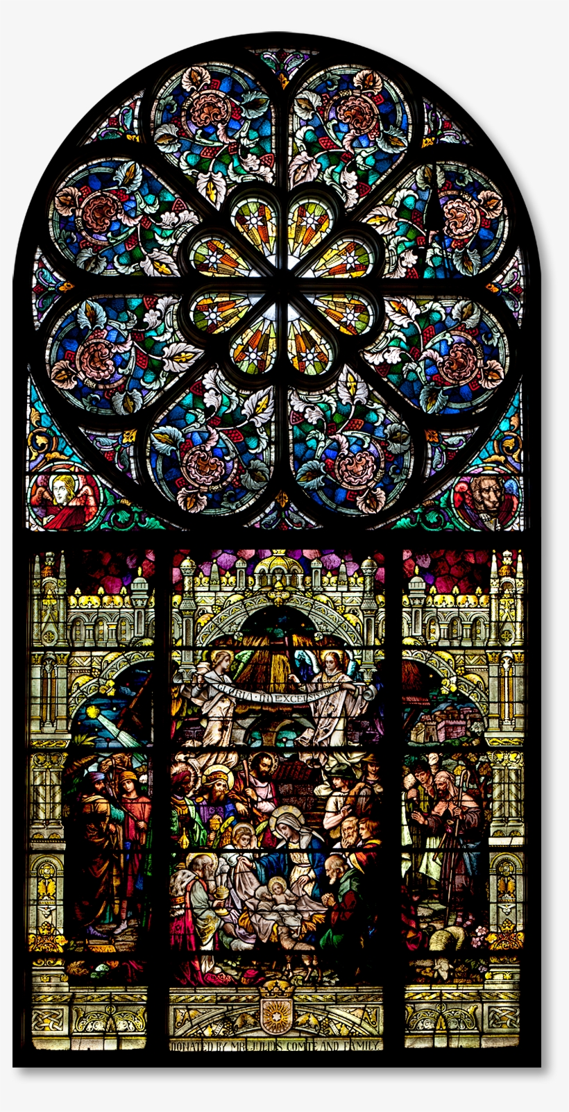 Rose And Transept Window Of The Nativity, Sacred Heart - Stained Glass Windows Png, transparent png #2242283