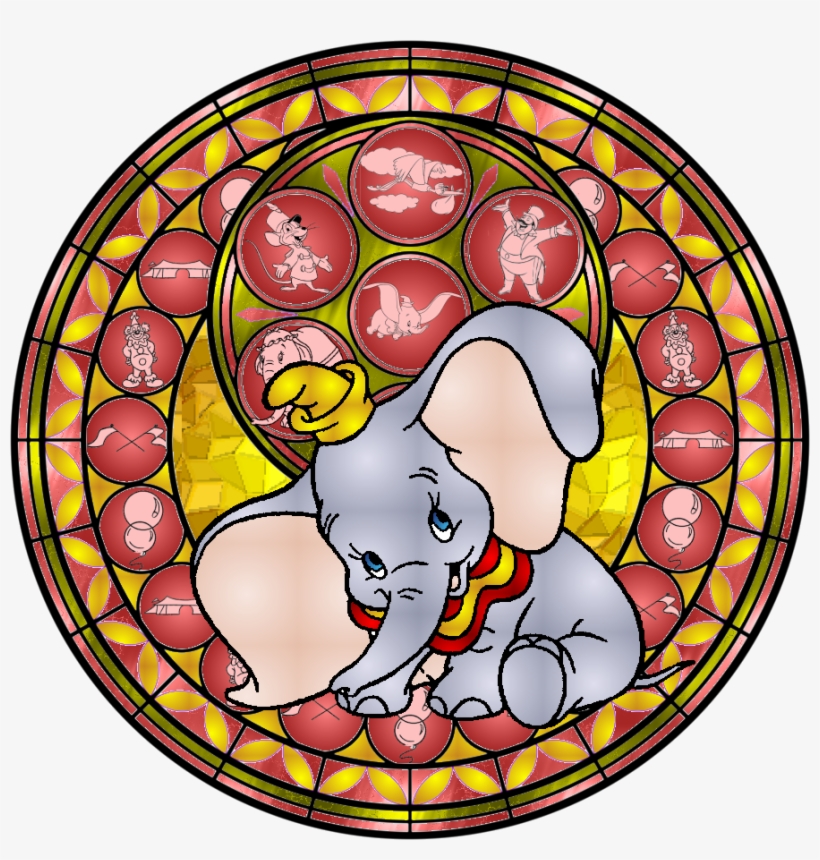 Pins Please Disney Image Heavy Disney Pin Forum Png - Dumbo Elephant Round Stained Glass Style Silver Disney, transparent png #2242687