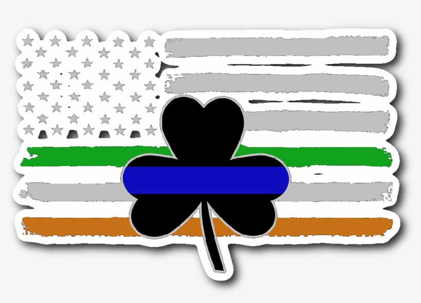 Thin Blue Line Shamrock & Irish Flag Sticker Decal - Thin Blue Line, transparent png #2242964