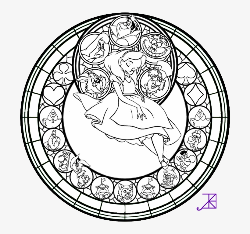 Alice Stained Glass Line Art By Akili Amethyst On Deviantart - Disney Mandala Coloring Pages, transparent png #2243013