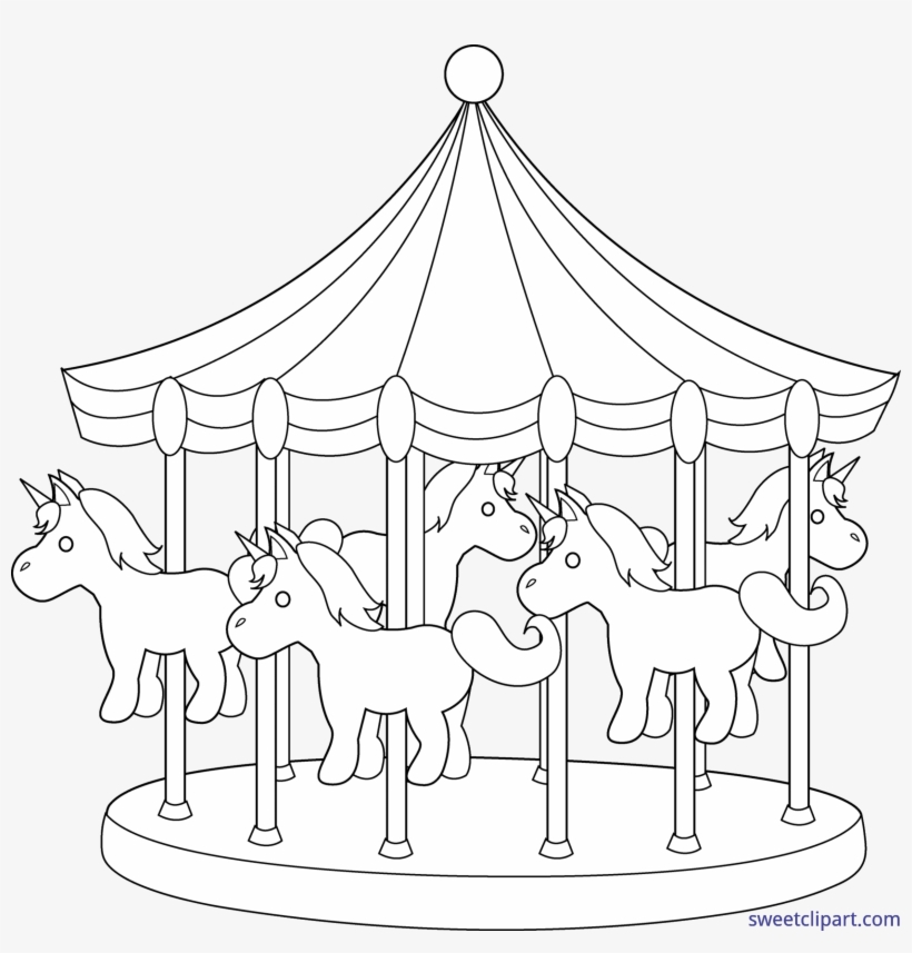 Svg Transparent Clipart Carousel - Rides Colouring Page Amusement Park, transparent png #2247635