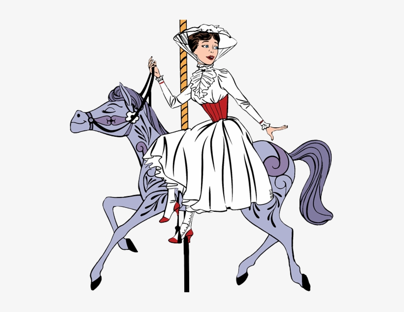 Disney Mary Poppins Clip Art - Mary Poppins On Carousel Horse, transparent png #2248075